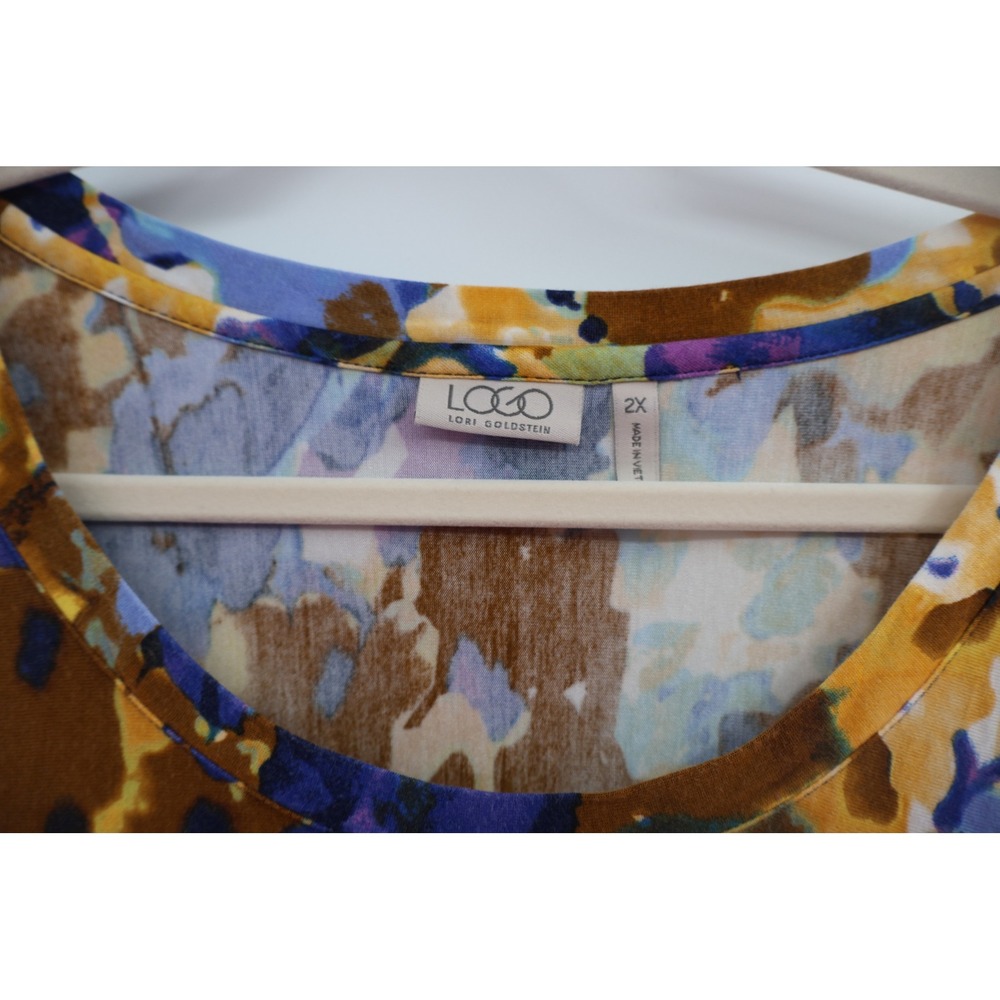 LOGO Lori Goldstein 2X Floral Tunic Top Rayon‎ Spandex Pockets Plus - Picture 2 of 5